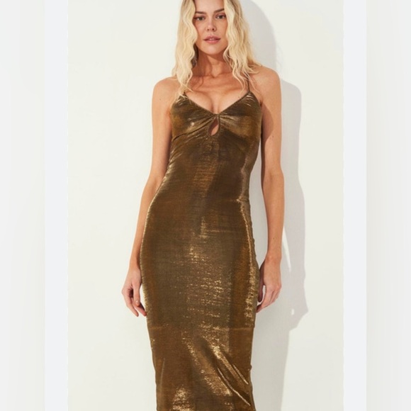 Colcci metallic cut out bodycon midi dress nwot - Picture 5 of 8